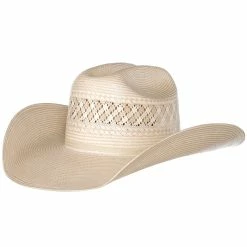 American Hats American Hat Co Two Tone Vented Ivory And Tan Rancher Crease Straw Hat