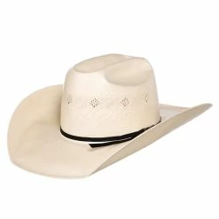 American Hats Fancy Vent Ivory Black 4-1/4in. Brim Round Oval Straw Cowboy Hat