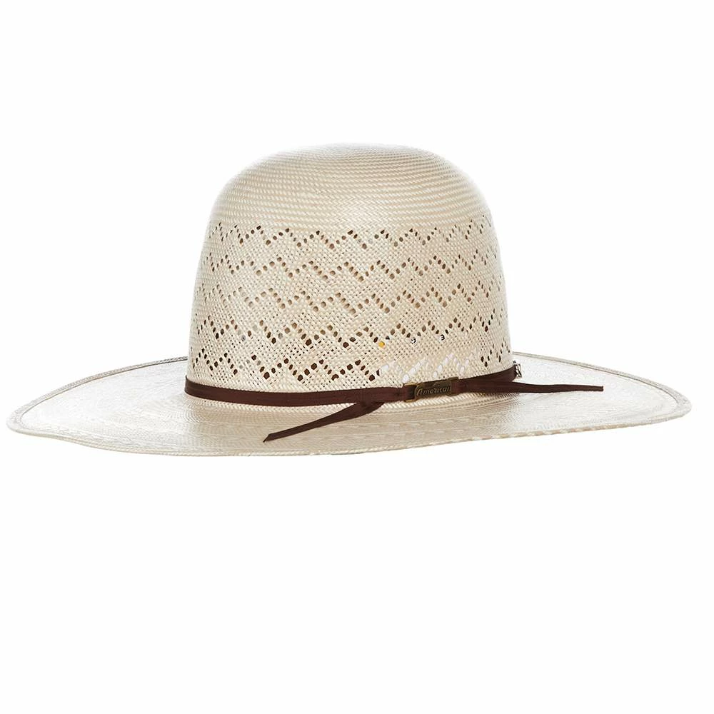 American Hats AHC 6200 Fancy Weave Fancy Vent Ivory And Tan 4 1/4in. Brim Round Oval Open Crown Cowboy Hat 3 American Hats AHC 6200 Fancy Weave Fancy Vent Ivory And Tan 4 1/4in. Brim Round Oval Open Crown Cowboy Hat