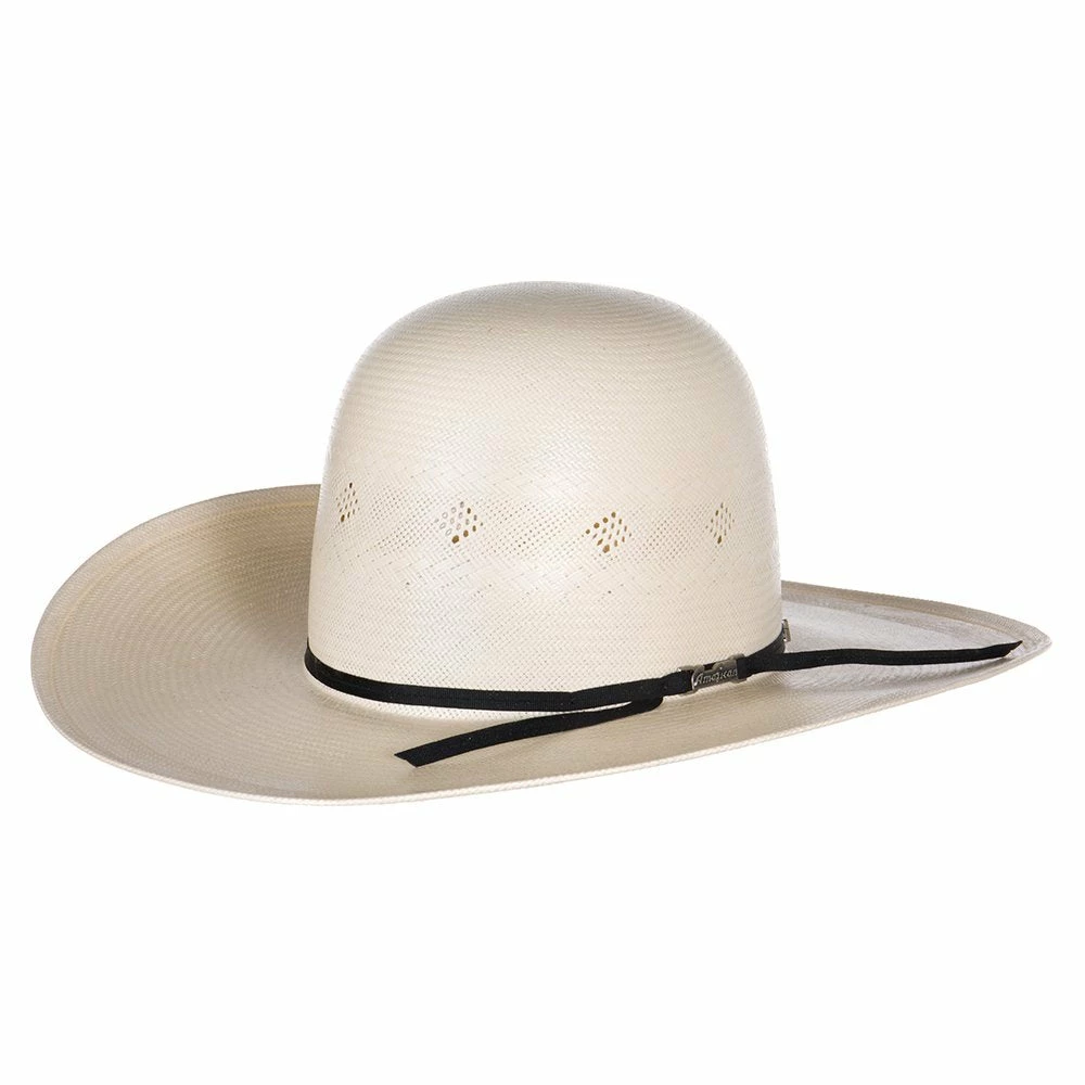 American Hats Fancy Vent Ivory Black 4-1/4in. Brim Round Oval Straw Cowboy Hat 7 American Hats Fancy Vent Ivory Black 4-1/4in. Brim Round Oval Straw Cowboy Hat - Image 5