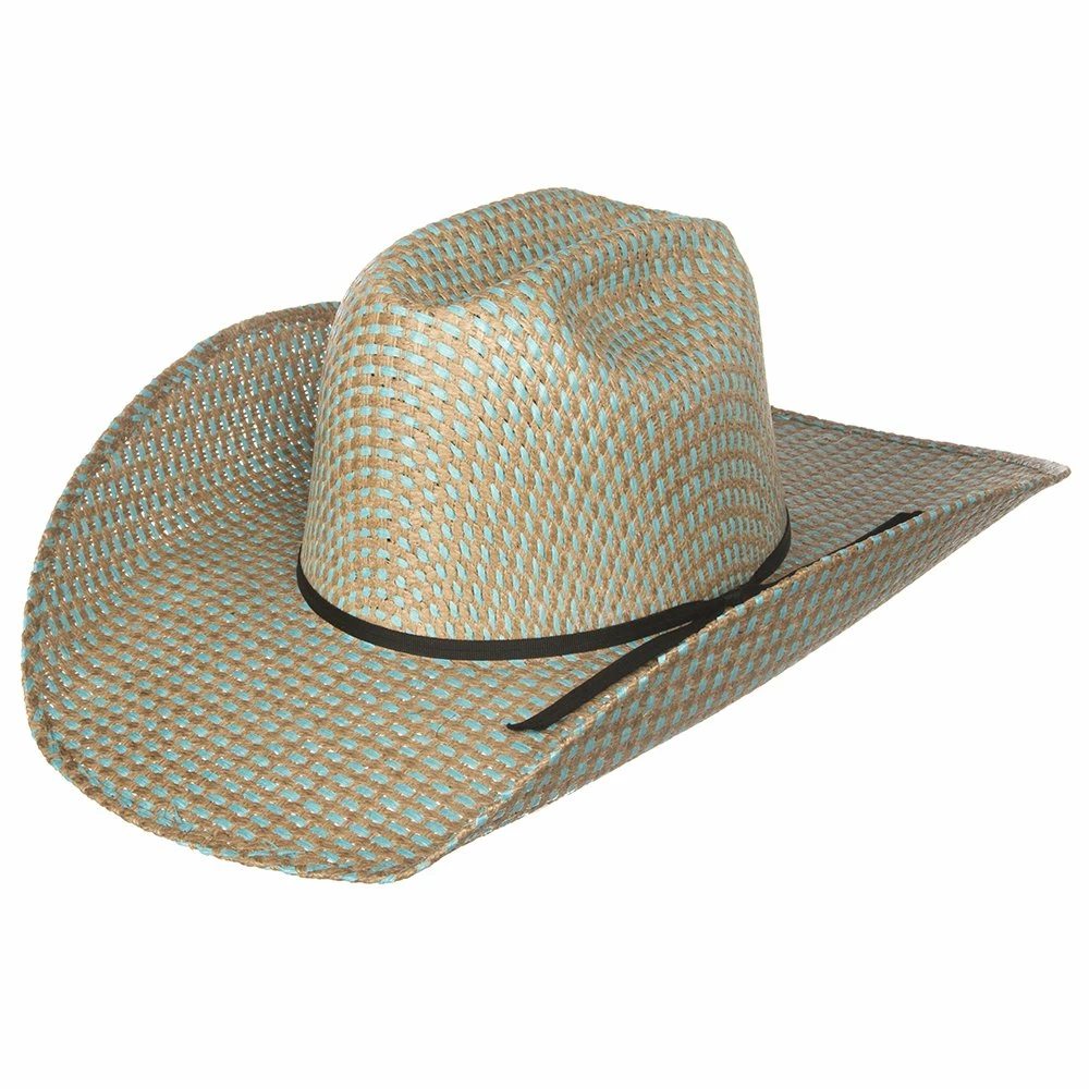 Rodeo King Turquoise Jute Open Crown 4-1/2in. Brim Straw Cowboy Hat - Image 5